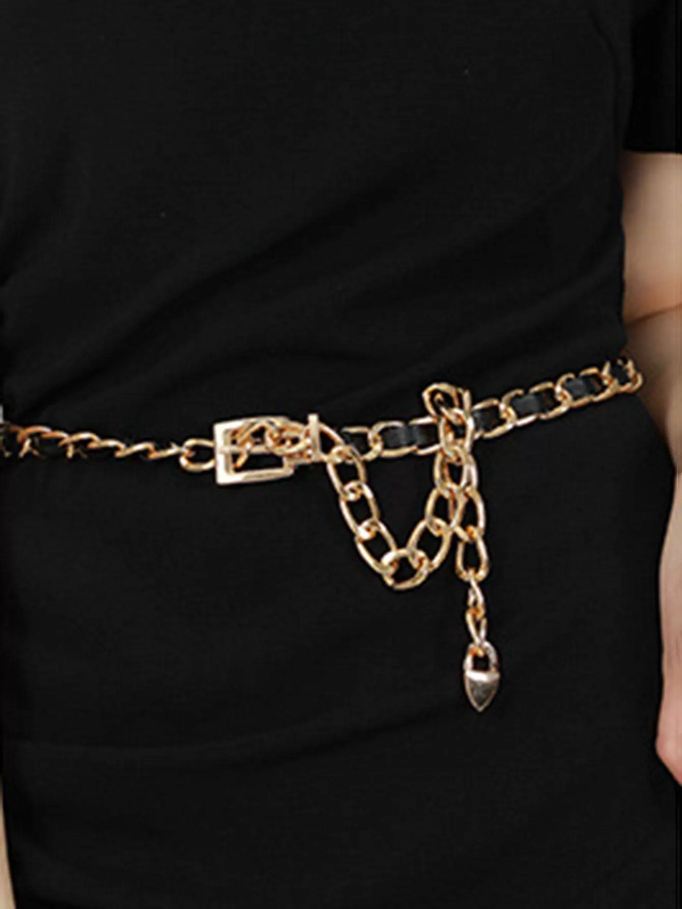 1pc Women Chain Decor Square Buckle Fashionable Belt For Daily Life