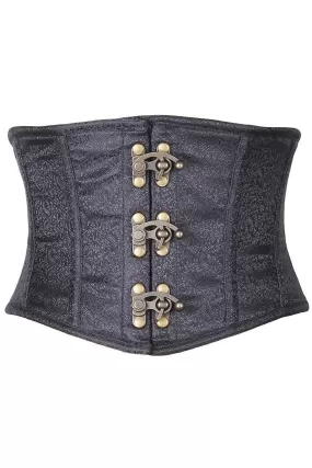 SS-Top Drawer Black Brocade Steel Boned Mini Cincher w/Clasps